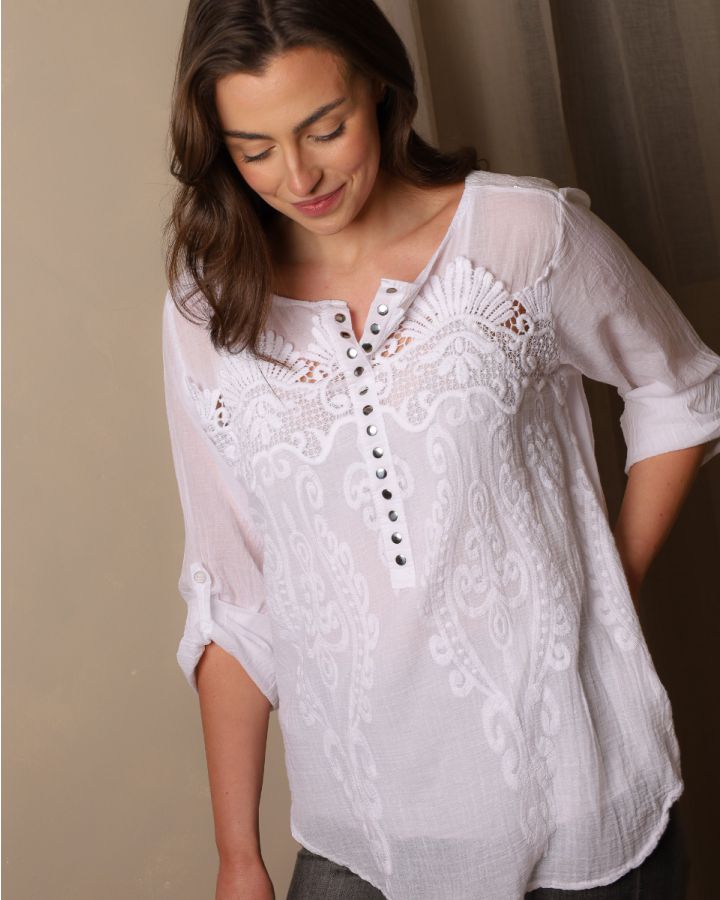 Amara Embroidered Cotton Blouse | White