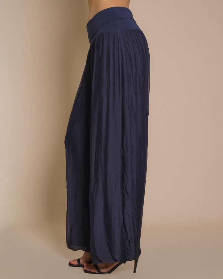 Silk Wide Leg Trouser | Navy