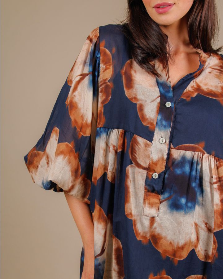 Poppy Floral Smock Blouse |Navy