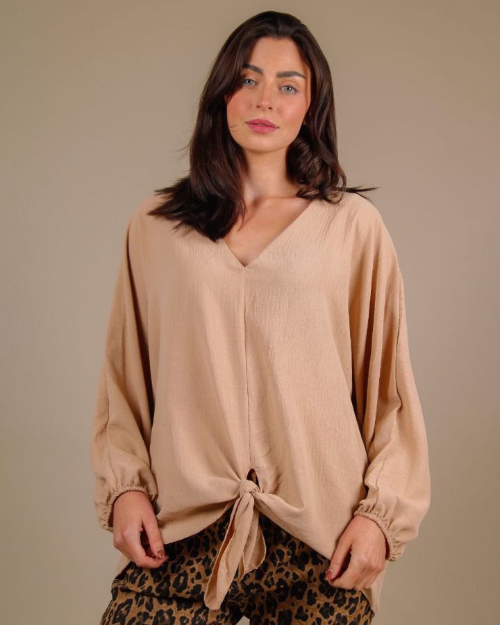 Nika Tie Front Top | Camel