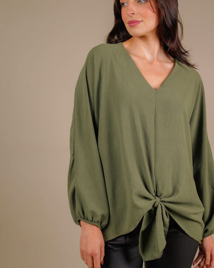 Nika Tie Front Top | Khaki