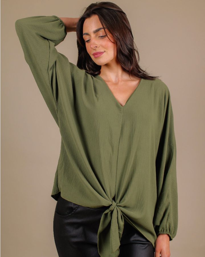 Nika Tie Front Top | Khaki