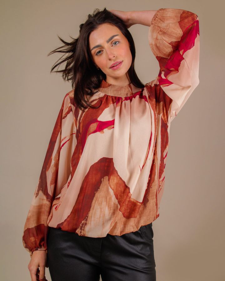 Camile Abstract Blouse | Cream/Rust