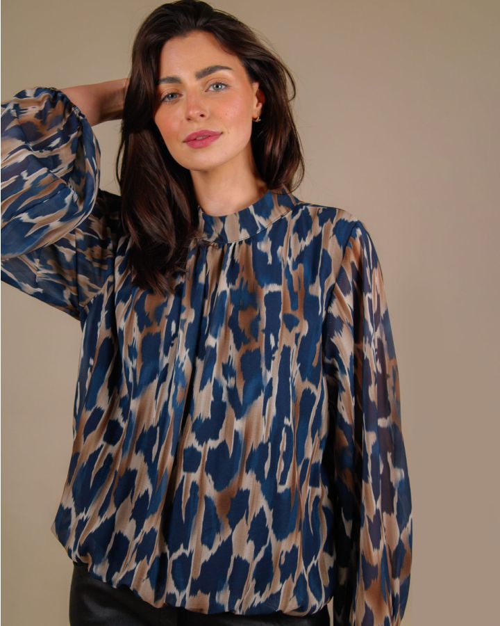 Camile Leopard Blouse | Navy