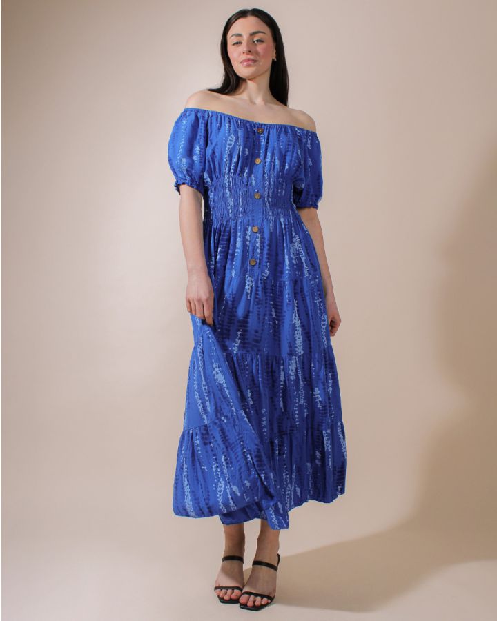 Karishma Bardot Abstract Print Maxi Dress | Blue