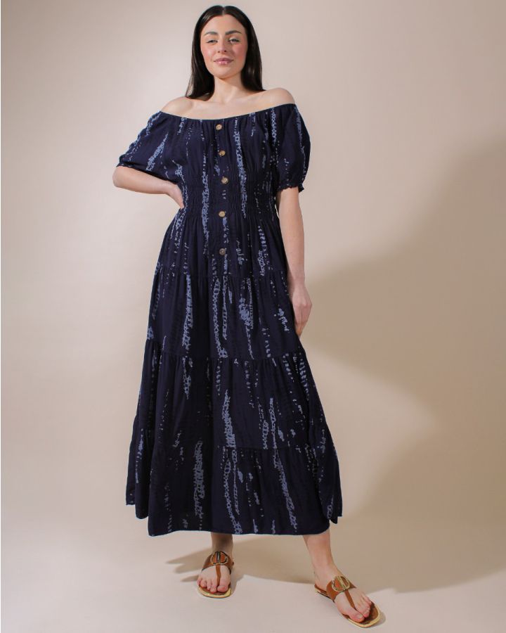 Karishma Bardot Abstract Print Maxi Dress | Navy