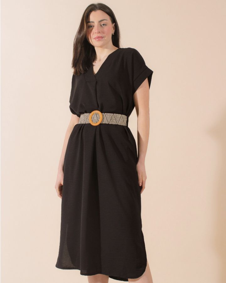 Alisha Belted Midi Dress | Black