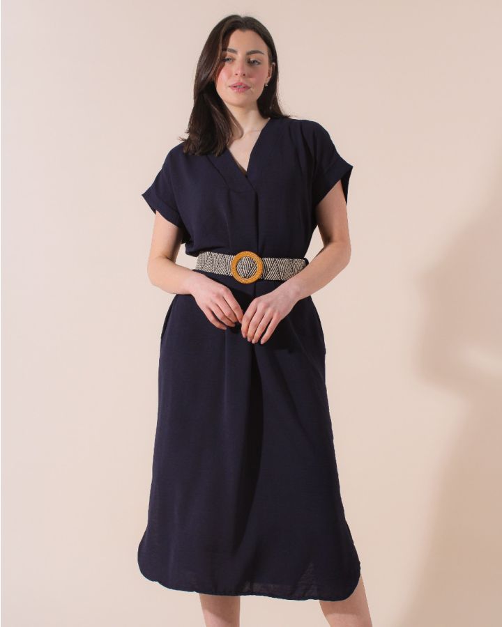 Alisha Belted Midi Dress | Navy