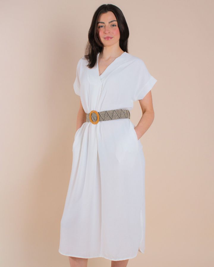 Alisha Belted Midi Dress | White