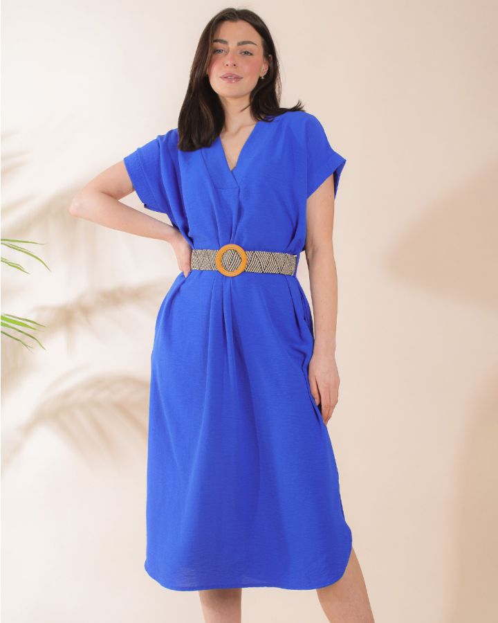 Alisha Belted Midi Dress | Royal Blue
