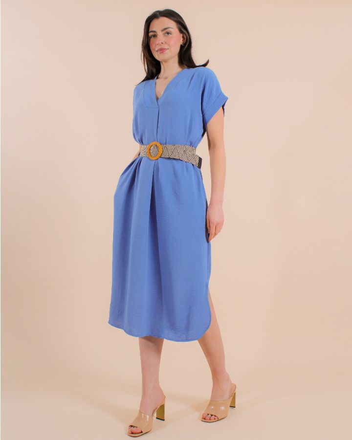 Alisha Belted Midi Dress | Blue