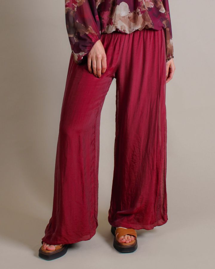 Silk Wide Leg Trouser | Wine