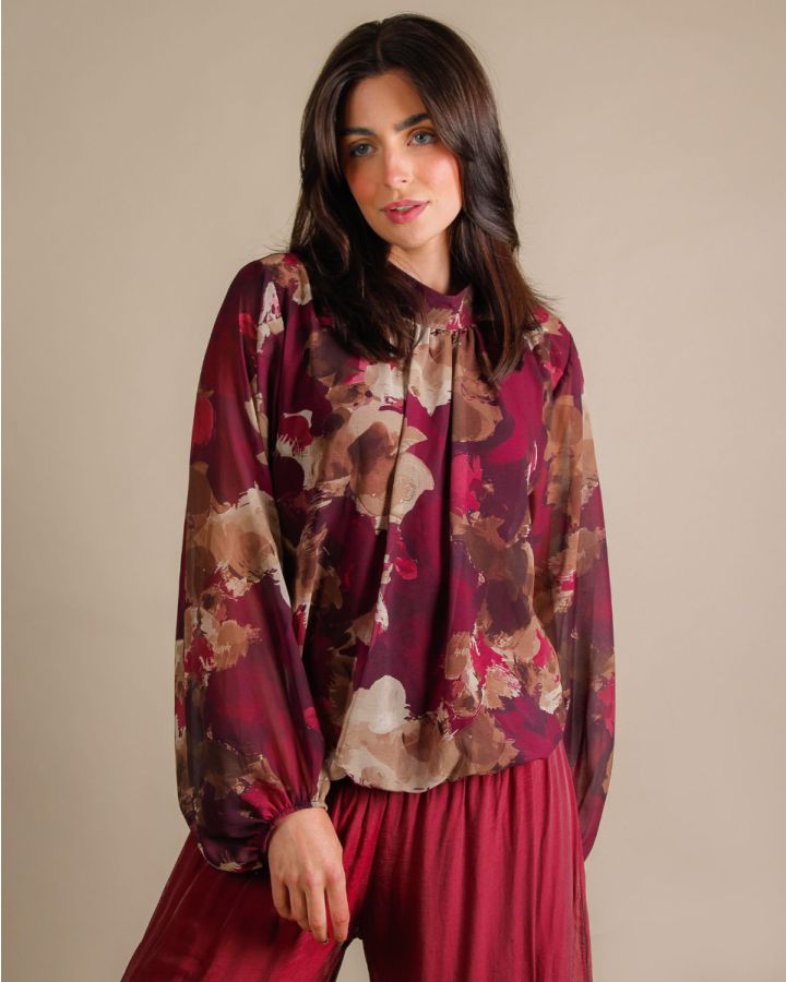 Camile Floral Blouse | Wine